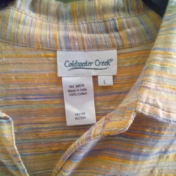 Womans L Coldwater Creek Cream and Orange Relaxed Button Down Shirt - Picture 2 of 4